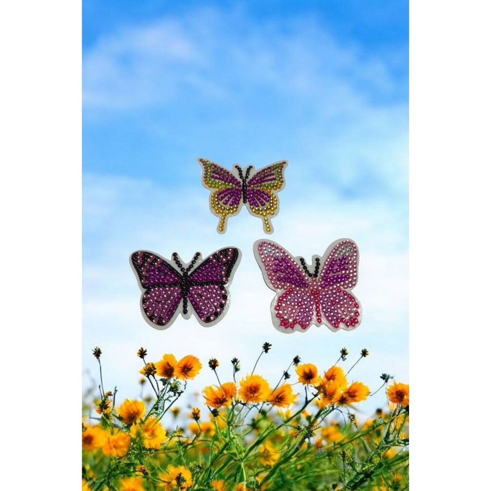 Set‎ Of 3 Purple Diamond Painted Butterfly Magnets